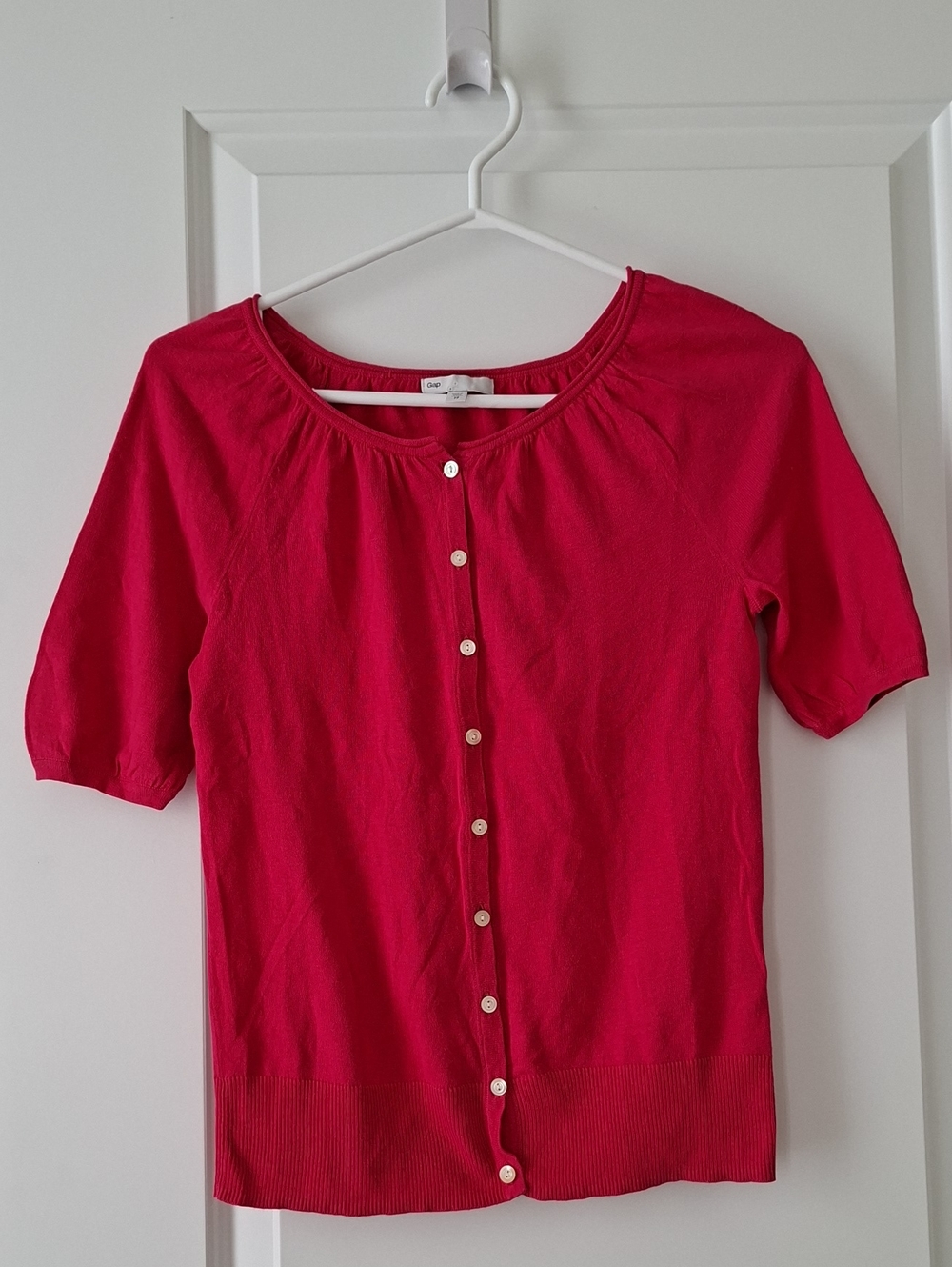 GAP Cotton Raspberry Short-Sleeve Button-Front Light Sweater size XS